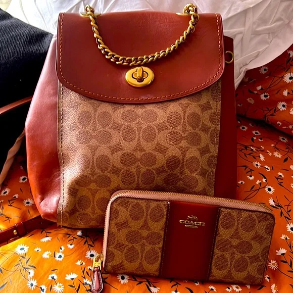 Coach Signature Backpack & Wallet SET New Coach Signature Metallic Floral Jordyn Backpack Bag or  main image 2